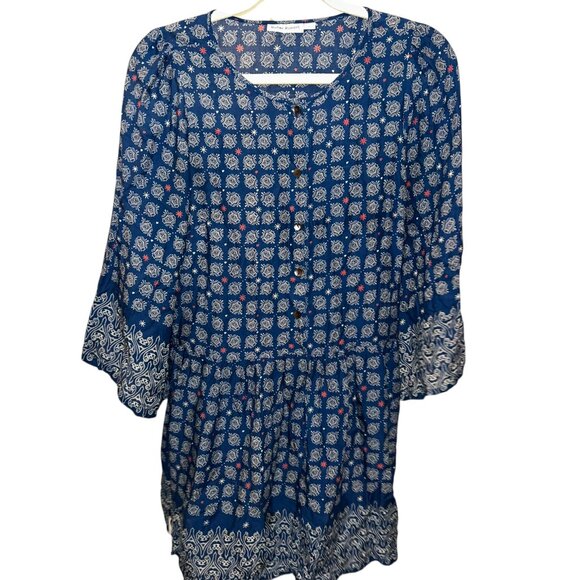roberta roller rabbit blue white indian block print tunic top XS - Picture 1 of 4